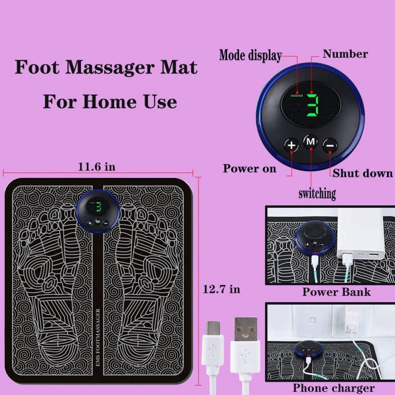 EMS Foot Massager Mat | Electric Foot Massage Pad with Smart Display, 9 Intensity Levels & 6 Modes