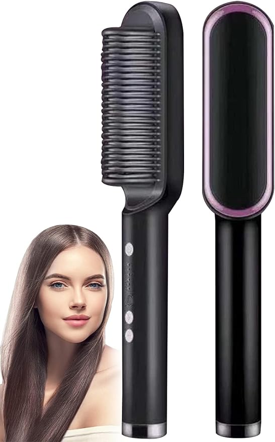 HQT-909B 2-in-1 Hair Straightener & Curling Comb Brush – Electric Hair Styler, Adjustable Temperature, Random Color