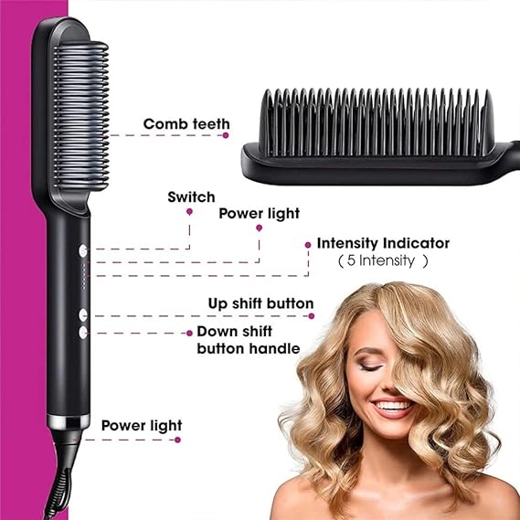 HQT-909B 2-in-1 Hair Straightener & Curling Comb Brush – Electric Hair Styler, Adjustable Temperature, Random Color
