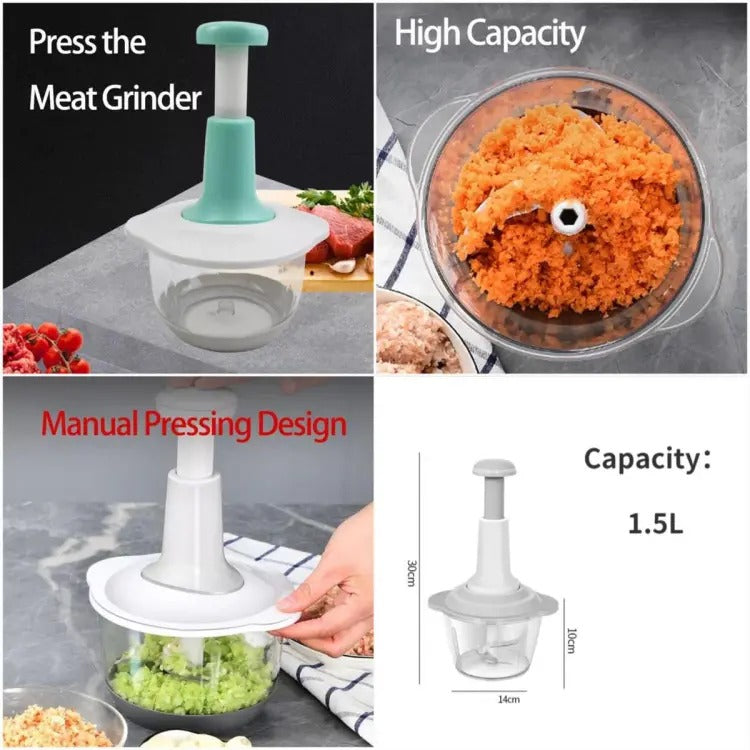 Manual Food Chopper | Speedy Hand-Press Vegetable & Fruit Cutter with 3 Stainless Steel Blades | Random Color