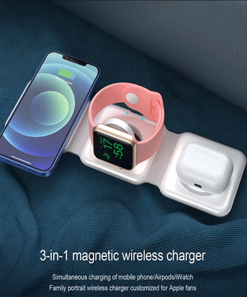 3-in-1 Magnetic Foldable Wireless Charging Station 15W Fast Charger for iPhone, AirPods & Smartwatch