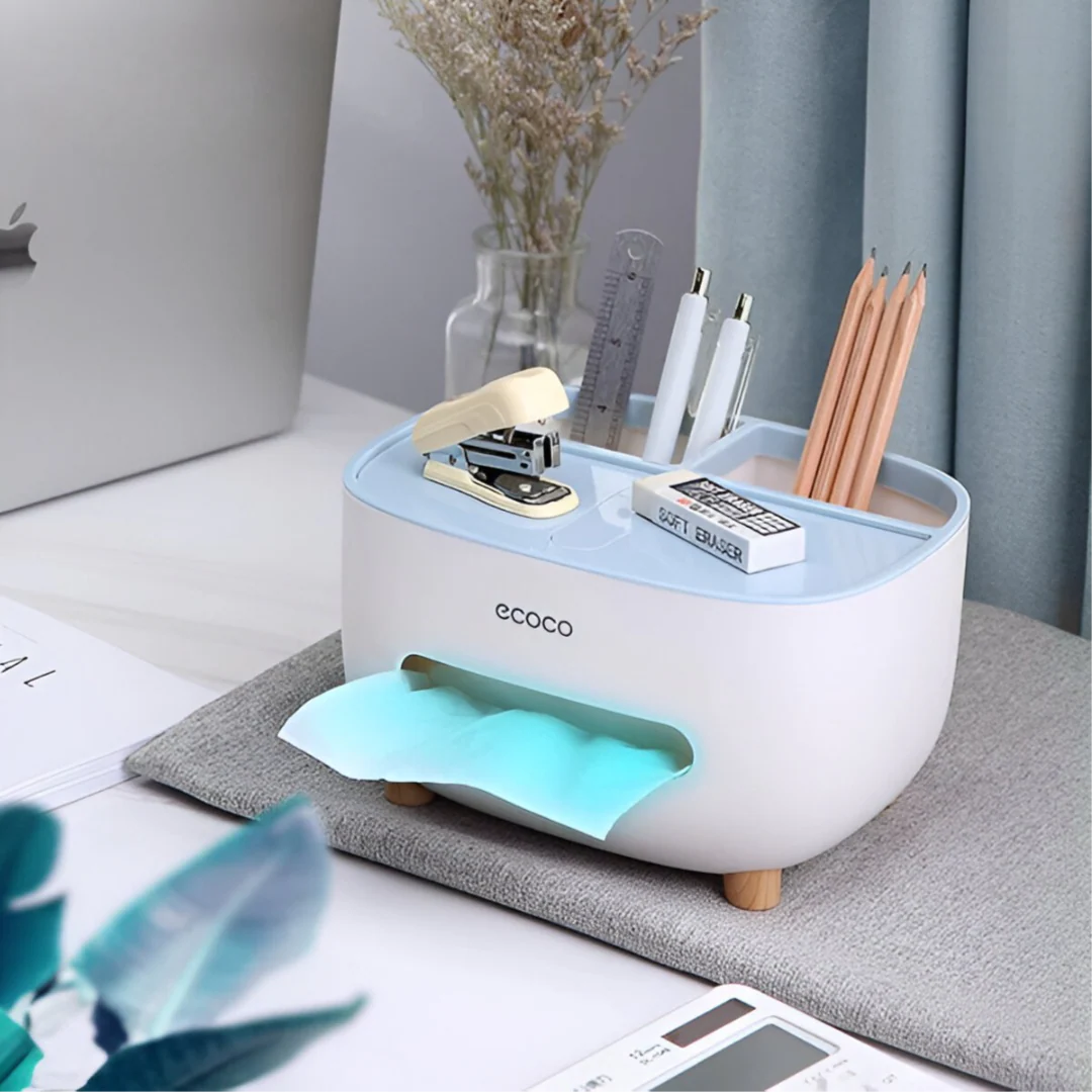Ecoco Tissue Box with Multifunctional Storage Drawer | Creative Desk Organizer for Kitchen, Living Room & Office