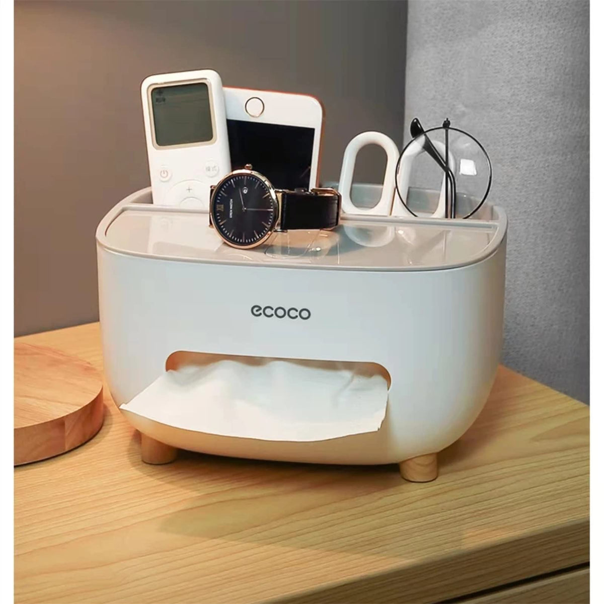 Ecoco Tissue Box with Multifunctional Storage Drawer | Creative Desk Organizer for Kitchen, Living Room & Office