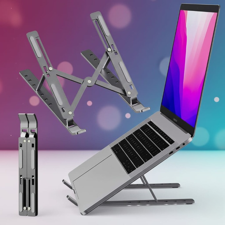 Metal Laptop Stand | Adjustable Foldable Laptop Stand | Portable Laptop Holder with Box & Cover