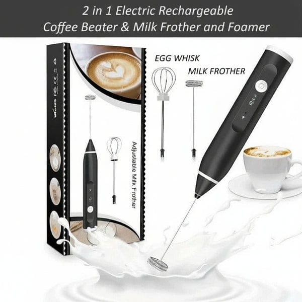 Rechargeable Coffee Beater (Big Box) | 2-in-1 Electric Coffee Frother & Egg Beater | 3-Speed Milk Frother & Mixer