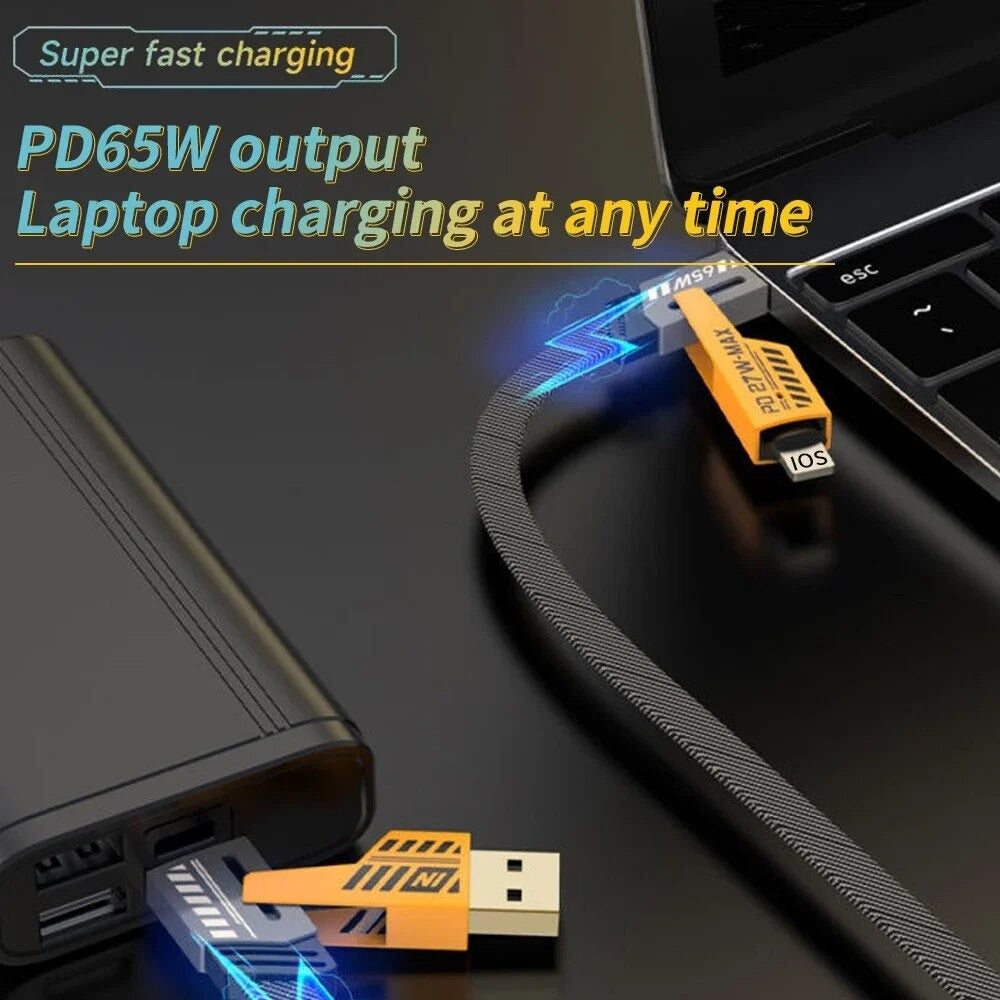 4-in-1 Fast Charging Cable 1.5 Metre | USB to Type-C PD Charging Cable for iPhone, Android & Laptop
