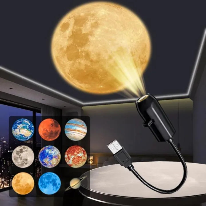 USB Moon & Earth Projector Light – 6-Lens LED Galaxy Lamp with Flexible 360° Gooseneck & Interchangeable Film Slides