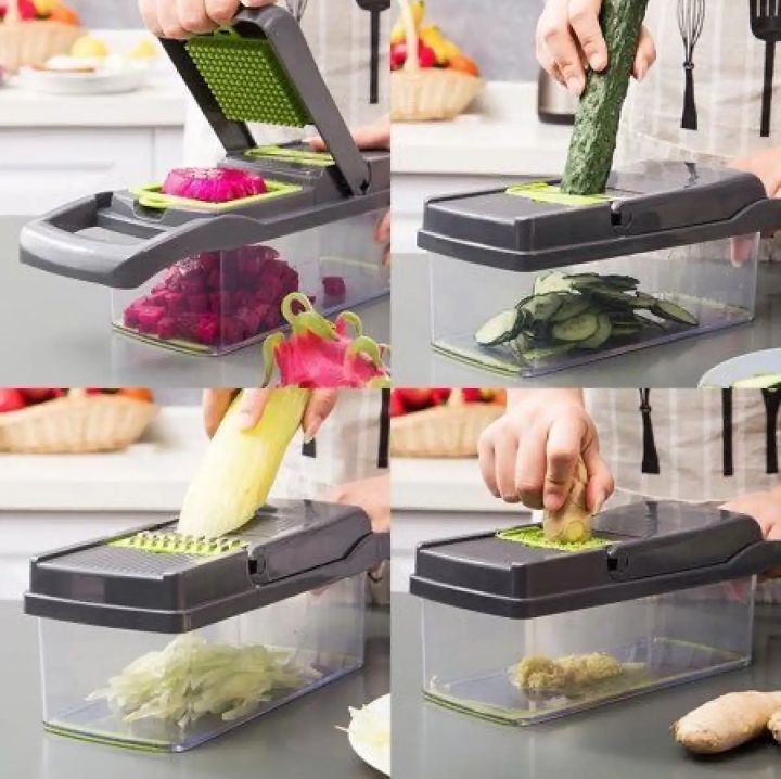 16-in-1 Multifunctional Vegetable Chopper & Slicer – Manual Food Cutter, Dicer, Grater & Julienne with Colander & Storage Container