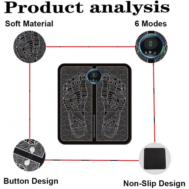 EMS Foot Massager Mat | Electric Foot Massage Pad with Smart Display, 9 Intensity Levels & 6 Modes