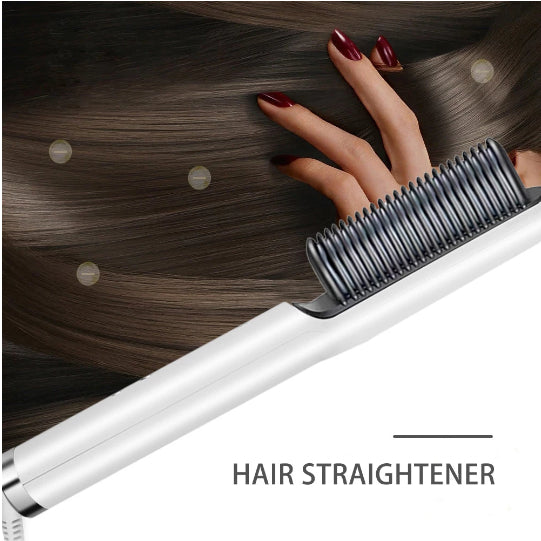 HQT-909B 2-in-1 Hair Straightener & Curling Comb Brush – Electric Hair Styler, Adjustable Temperature, Random Color