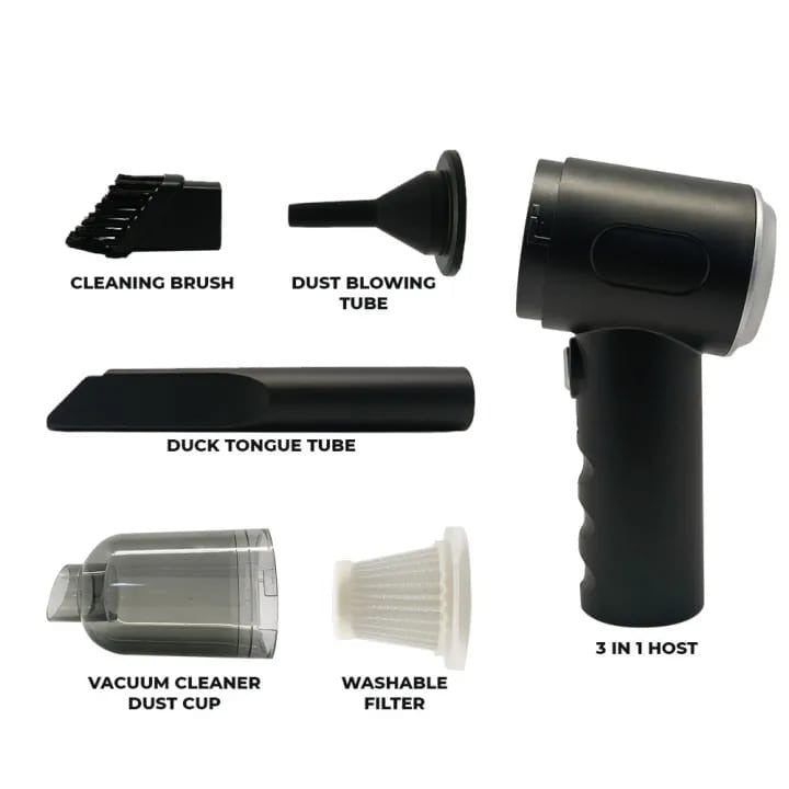 3-in-1 Portable Wireless Vacuum Cleaner | 5500Pa Suction, Air Duster & Blower | USB Type-C Rechargeable