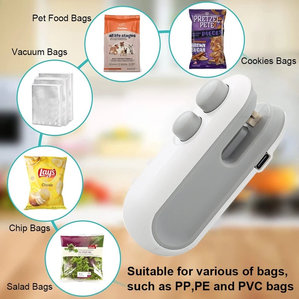 Portable Mini Bag Sealer & Cutter | 2-in-1 Handheld Heat Sealing Machine for Plastic & Foil Food Bags