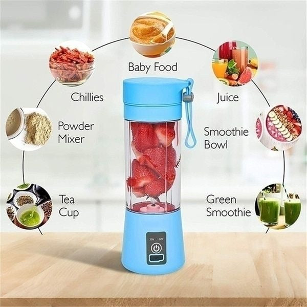 Rechargeable Portable Mini Juicer Blender – 6 Blades, 380ml USB Chargeable Smoothie Maker [Random Color]