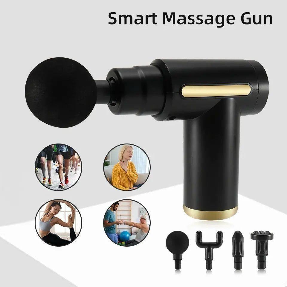 Professional Smart Percussion Massage Gun – Deep Tissue Muscle Massager with 4 Interchangeable Heads for Recovery