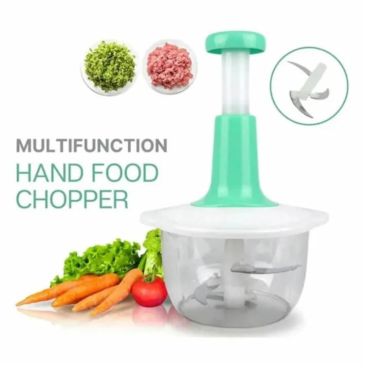 Manual Food Chopper | Speedy Hand-Press Vegetable & Fruit Cutter with 3 Stainless Steel Blades | Random Color