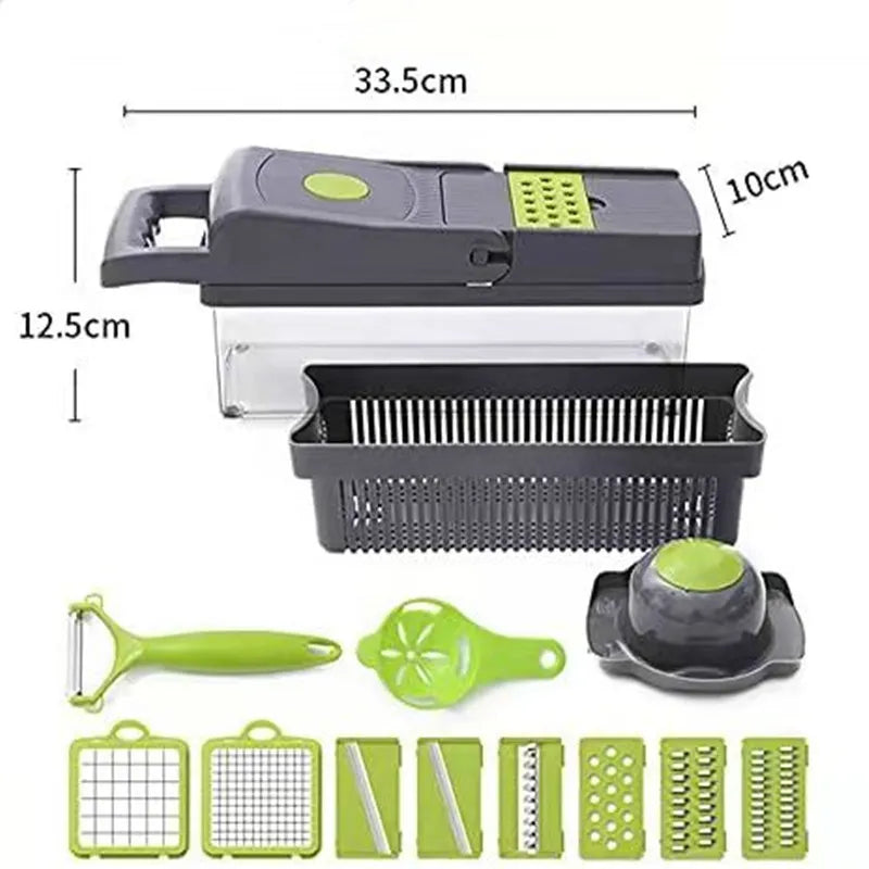 16-in-1 Multifunctional Vegetable Chopper & Slicer – Manual Food Cutter, Dicer, Grater & Julienne with Colander & Storage Container