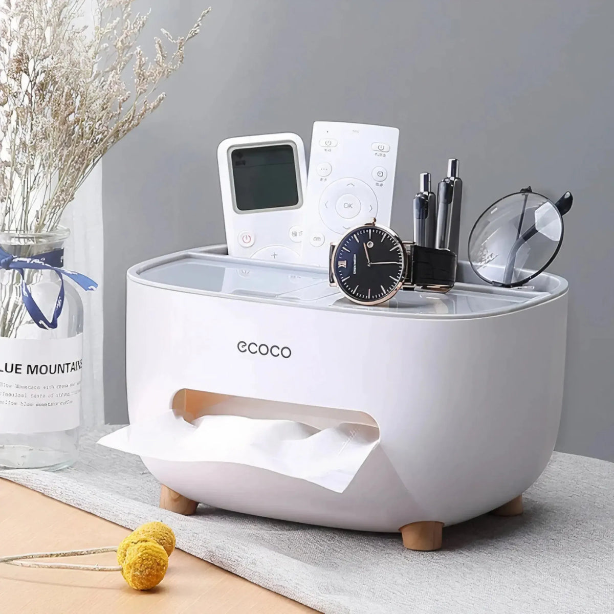 Ecoco Tissue Box with Multifunctional Storage Drawer | Creative Desk Organizer for Kitchen, Living Room & Office