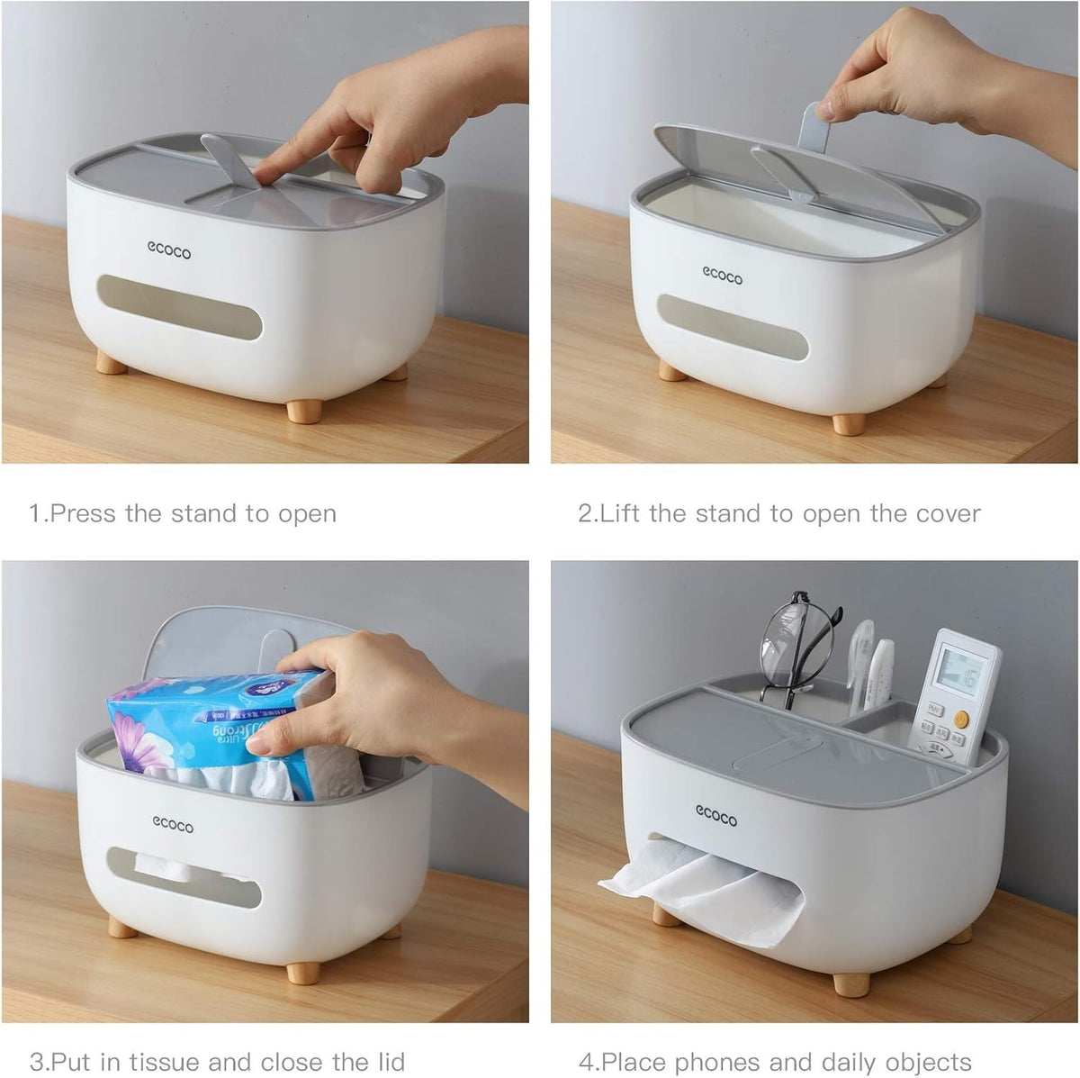 Ecoco Tissue Box with Multifunctional Storage Drawer | Creative Desk Organizer for Kitchen, Living Room & Office