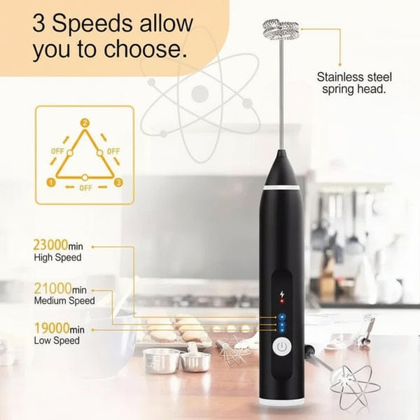 Rechargeable Coffee Beater (Big Box) | 2-in-1 Electric Coffee Frother & Egg Beater | 3-Speed Milk Frother & Mixer