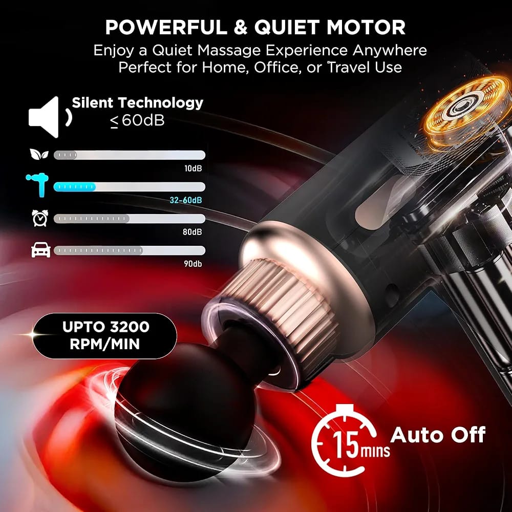 Professional Smart Percussion Massage Gun – Deep Tissue Muscle Massager with 4 Interchangeable Heads for Recovery