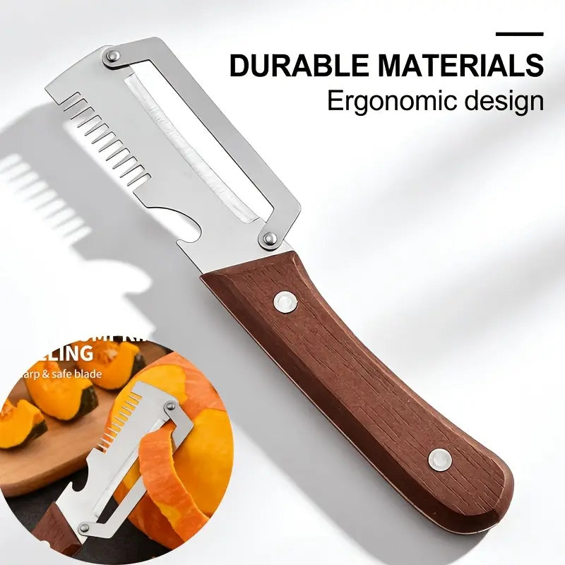 Buy 1 Get 1 Free – 3-in-1 Stainless Steel Vegetable Peeler, Fruit & Vegetable Cutter, Slicer & Bottle Opener with Wooden Handle