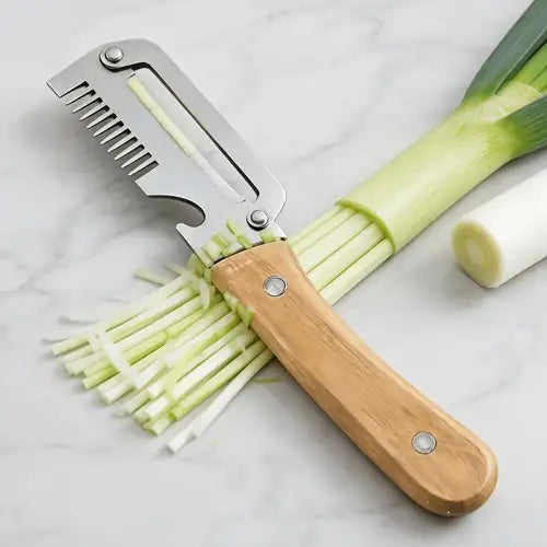 Buy 1 Get 1 Free – 3-in-1 Stainless Steel Vegetable Peeler, Fruit & Vegetable Cutter, Slicer & Bottle Opener with Wooden Handle