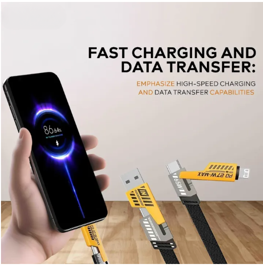 4-in-1 Fast Charging Cable 1.5 Metre | USB to Type-C PD Charging Cable for iPhone, Android & Laptop