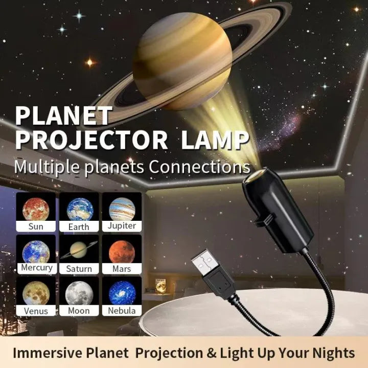USB Moon & Earth Projector Light – 6-Lens LED Galaxy Lamp with Flexible 360° Gooseneck & Interchangeable Film Slides