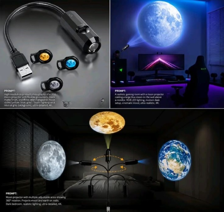USB Moon & Earth Projector Light – 6-Lens LED Galaxy Lamp with Flexible 360° Gooseneck & Interchangeable Film Slides