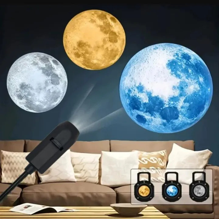USB Moon & Earth Projector Light – 6-Lens LED Galaxy Lamp with Flexible 360° Gooseneck & Interchangeable Film Slides