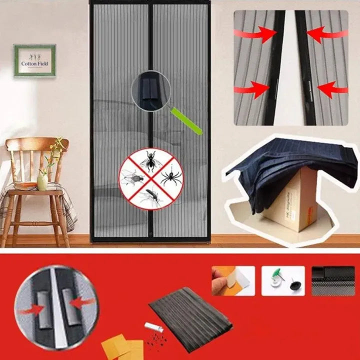 Magic Mesh Magnetic Screen Door – Set of 2 | 20 × 80 Inches Each | Hands-Free Mesh Door Curtain