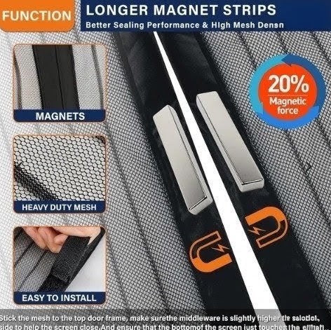 Magic Mesh Magnetic Screen Door – Set of 2 | 20 × 80 Inches Each | Hands-Free Mesh Door Curtain