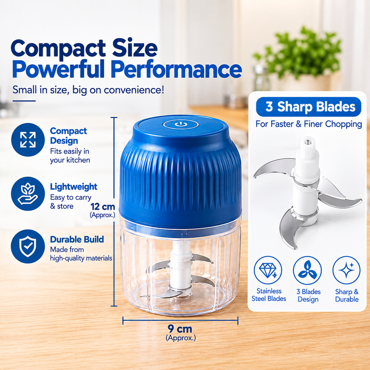 Mini Food Chopper 250ml – USB Rechargeable Vegetable, Garlic & Meat Grinder, Portable Electric Food Cutter with Cable