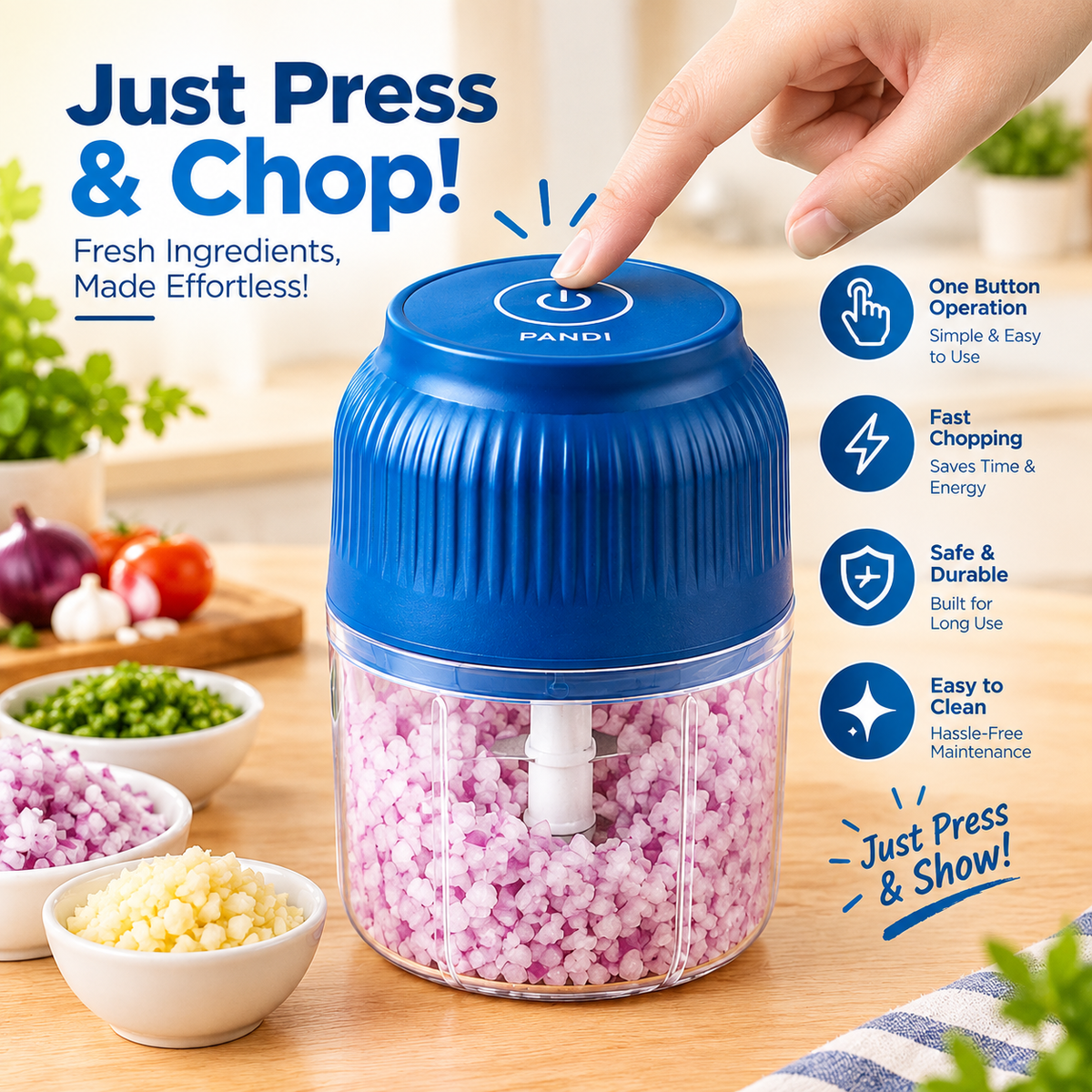 Mini Food Chopper 250ml – USB Rechargeable Vegetable, Garlic & Meat Grinder, Portable Electric Food Cutter with Cable